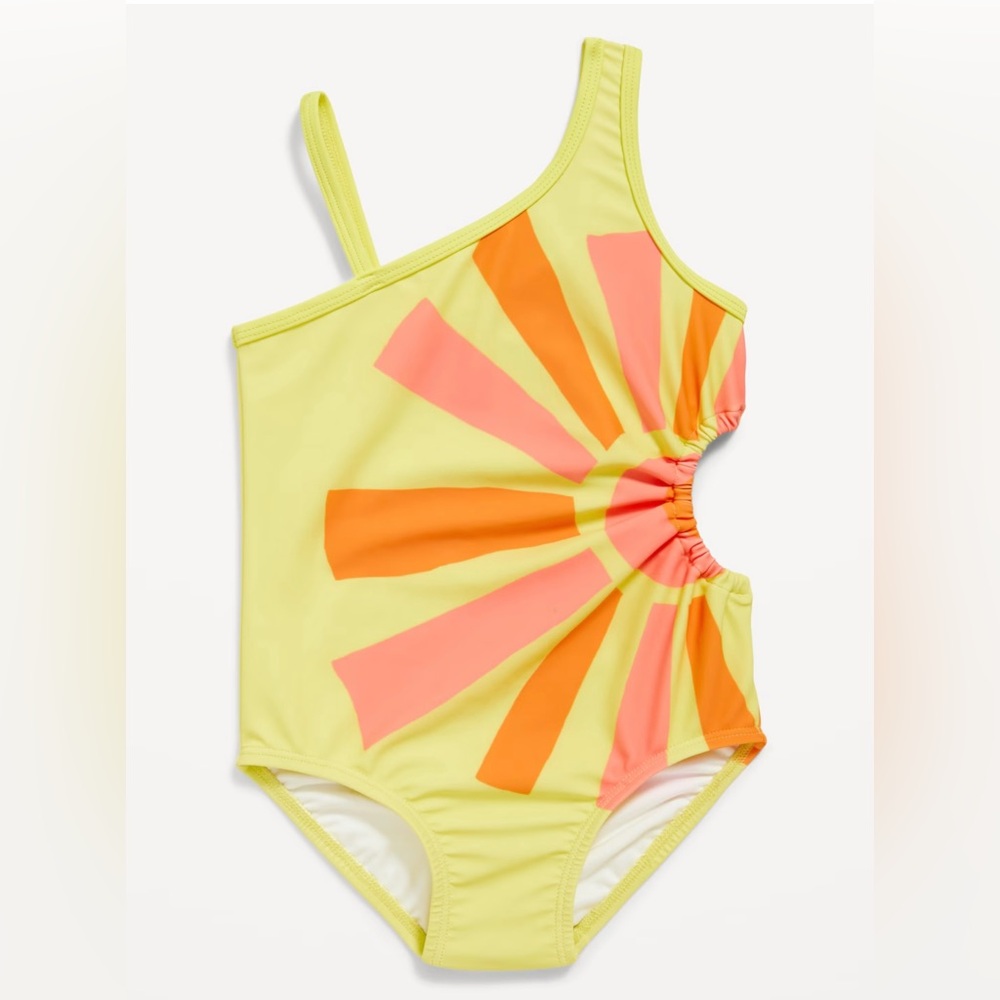 Girls Side Cutout One-Piece Swimsuit in Yellow Sunburst